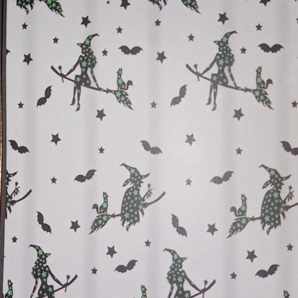Bewitched Bath Shower Curtain with Witch and Cat Design Glows In The Dark